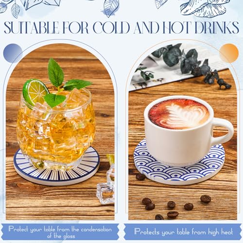 Patelai 8 Pcs Vintage Ceramic Coasters Set with Holder, - style: Retro Style