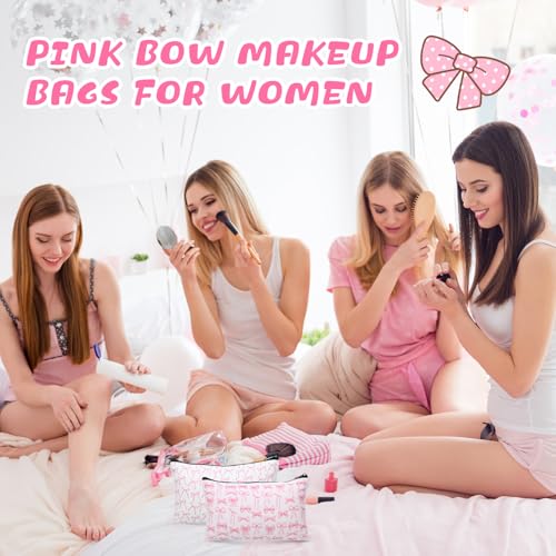 Eaasty 20 Pieces Pink Bow Gift Set Bowknot Sticky Notes with Pens, Pencil Bags Makeup Bags, 3 x 4 Inches Animals Note Pads, Funny 1.0 mm Ballpoint Pens, Office Pink Bow Party Supplies for Women - style: Pink Bow