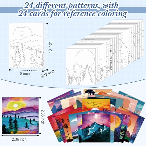 Sherr 24 Pcs Pre Drawn Canvas for Adult, Mountain, 8 x 10 Inch - size: 8 x 10 Inch, style: Mountain