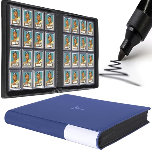 Top Loader Binder 16 Pocket, Holds 640+ Cards in 3" x 4" Toploaders, Ringless 20 Double-Sided Sleeves, Side-Loading, Spine Label with Maker Pen Toploader Binder for TCG, MTG, Sports Cards - color: Navy Blue, size: 16-Pocket, Holds 640 Cards
