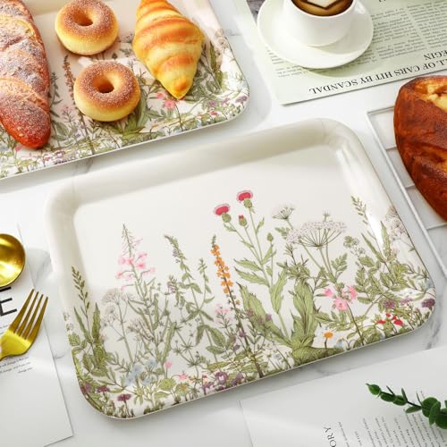 FYSUIMU 3Pcs Wildflower Serving Tray Green Floral Melamine Charcuterie Board Vintage Cheese Appetizer Board Snack Serving Platter for Spring Home Party Food Supplies - style: Wildflower