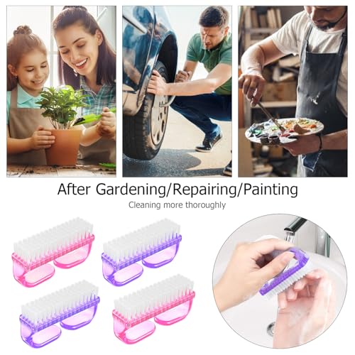Larbois Handle Grip Nail Brush, Hand Fingernail Brush Cleaner Scrubbing Kit Pedicure for Toes and Nails Men Women (4 Pack) - color: Color-4