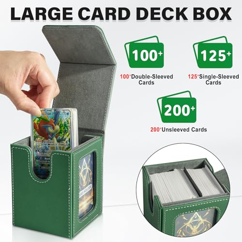 Card Deck Box for MTG Commander, Deck Case Holds 100 Double-Sleeved Cards - color: Green & Gray, size: 1 Box