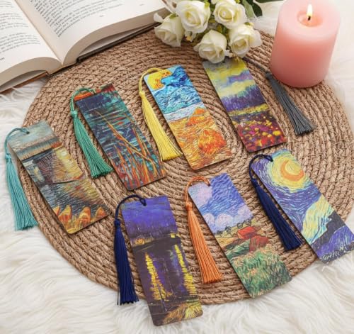 Bookmarks, 7 Pieces Oil Painting Bookmark with Tassel