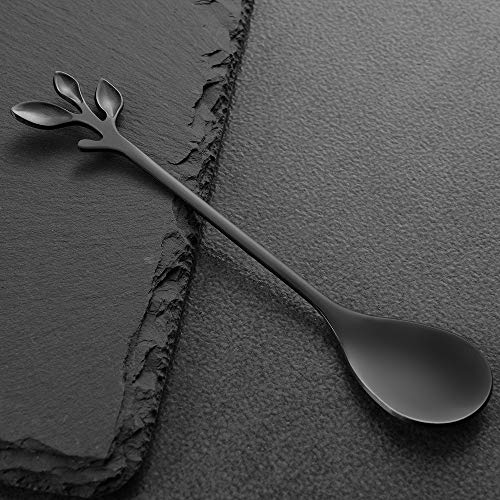 AnSaw Elegant Black Leaf Coffee Spoons - 10-Piece, 4.7" Mini Spoon - color: Black