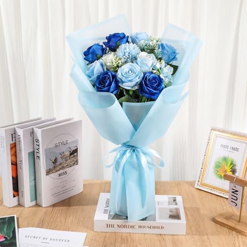 Ctosree 240Sheets Flower Wrapping Paper,Waterproof Korean Bouquet Wrap 23in - color: Baby Blue