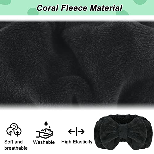 Shintop Spa Headband, Soft Carol Fleece Makeup Headband with Cute Bow Elastic Hairband for Washing Face Skincare Facial Mask Showers（Black） - color: Black