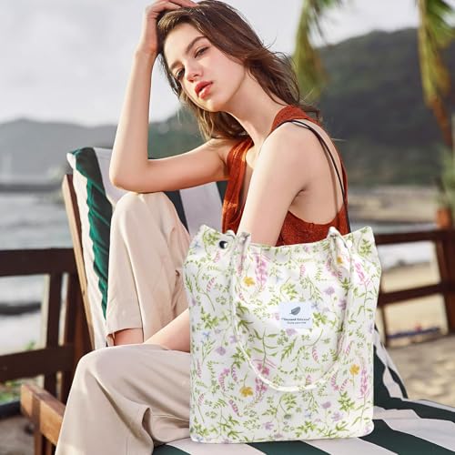 Ayieyill Corduroy Tote Bag for Women Canvas Shoulder Cord Purse with Inner Pocket - color: Green Plant