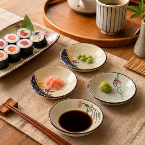 clothmile 4 Inch 6 Pieces Japanese Retro Sauce Dishes Japanese Ceramic Side Bowl Sauce Dishes Asian Chinese Side Dishes Dishes for Sushi Sauce Snack Pinch - color: Japanese Style-1, size: 4 Inch