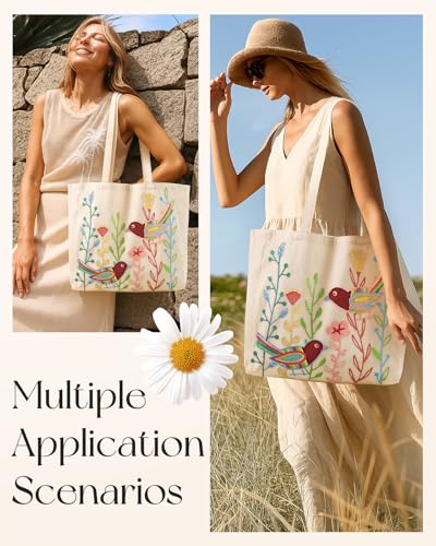 Miss Adola Embroidery Canvas Tote Bag with Pocket & Buckle - color: Bird