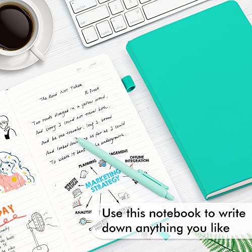 feela 24 Pack Journal Notebook Bulk for Work, Business Notebook Hardcover Lined Writing Journal with Pen Holder for Men Women Note Taking, with 24 Black Pens, 120 GSM, 5.1”x8.3”, A5, Aqua - color: 24 Aqua
