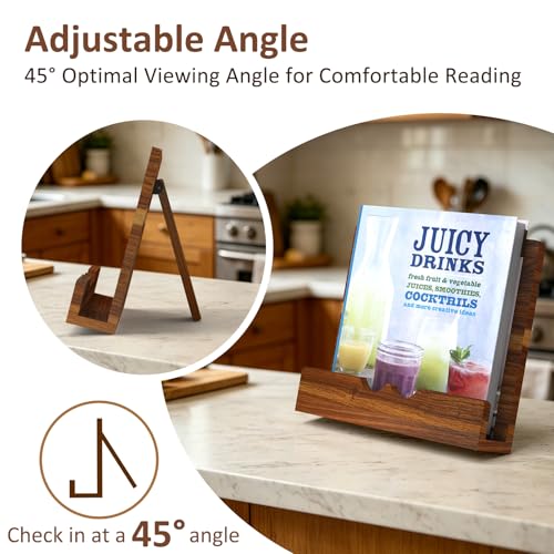 Acacia Wood Cookbook Stand for Kitchen Counter, Recipe Book Holder