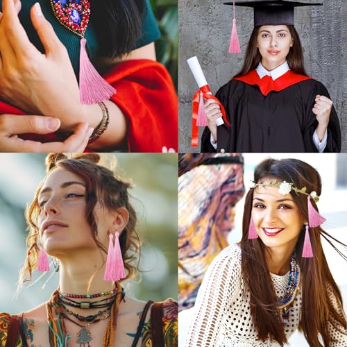 50Pcs 5 Inch Bulk Bookmark Tassel Kit for Graduation, Keychain(JB Pink) - color: Pink