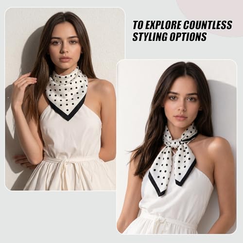 Seawhisper Premium Printed Satin Silk-Like Neck Scarf for Women Square 26" - color: White
