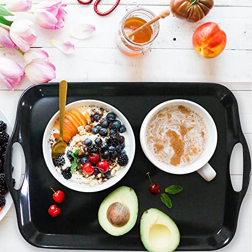 KAQAHIDO Large Melamine Serving Trays for Eating, Set of 2, Black - color: Black