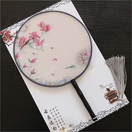 Seres Classic Round Fan,Wood Fan Rib&Semi-Transparent Silk Cloth,10+ Optional Patterns,Diameter 8.3in,团扇 (2.Pink Blooms) - color: 2.pink Blooms