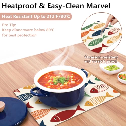 Peacoblue Placemats Set of 4,Faux Leather Colorful Cartoon Fish Design - style: Colorful Cartoon Fish