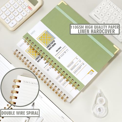 OWSC Lined Spiral Notebook, Hardcover 7.1 x 10 IN B5 Notebook, Grey Green - size: 2 Pack B5 Grey Green