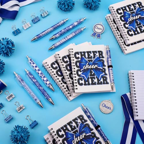 Resurhang 12 Sets Cheerleader Gifts Bulk Blue Bow Spiral Cheer Notebook Pen - style: Cheer Team