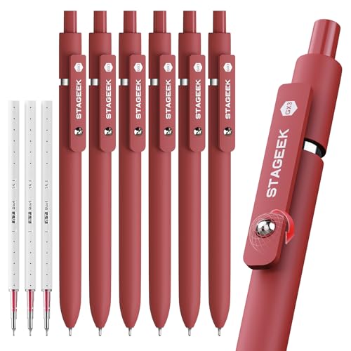 STAGEEK GX3 Red Gel Pens, 6 Pcs Quick Dry Smooth Writing Pen with 3 Refills - color: 6Pcs Red