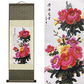 AtfArt Silk Scroll Painting, Asian Wall Art, Flower, 36.2x12in - color: C4
