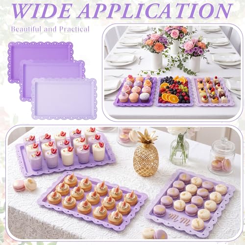 6 Pcs Purple Serving Trays Plastic Food Platters - color: Purple