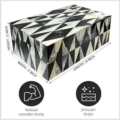 Perilla Home Decorative Wooden Storage Box Black and Off-White (8" l X 5" b X 3" h) Keepsake Jewelry Gift Boxs for Decor Memory Box's, Modern Art Boxs, Fabric Storage Bin, Birthday Gift (Aurora) - color: Black and off white Aurora