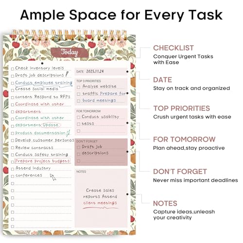 Taja To Do List Notepad, Undated Daily Planner for Work and Goal Setting - color: u-Cherry Orchard, size: 1 Pack