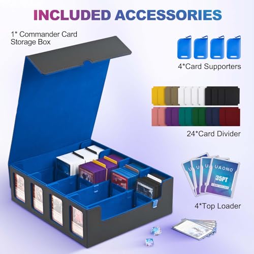 UAONO 4-Row 3000+ Trading Card Storage Box with Commander Display - color: Black&Blue, size: 4-row