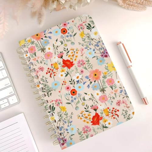Cute Spiral Notebook Journal A5 6x9 Note Book with Pocket, Yellow - color: Yellow Floral