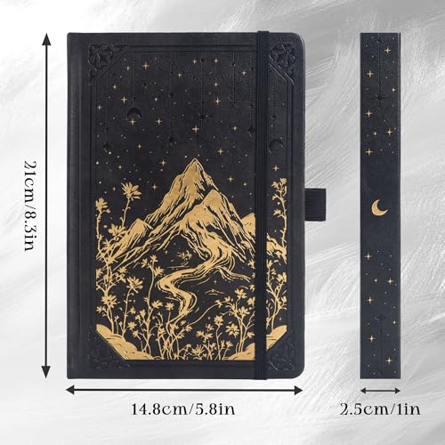 MGGAO Lined Journal Notebook for Women Men, A5 Aesthetic Notebook - color: Black, size: Lined