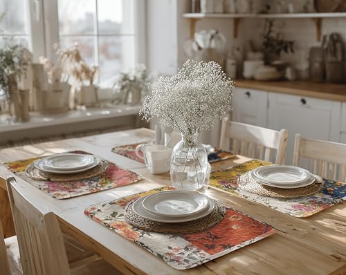 4-Piece Floral Patchwork Quilted Placemats, Original - color: Patchwork Floral Original
