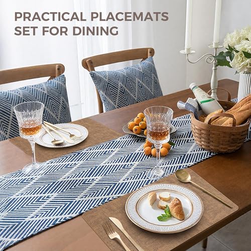 NCUE Vinyl Placemats Set of 4, 17"x12" Wipeable Place Mats with Coasters - color: Light Brown, size: Set of 4