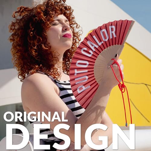 Fisura – Original folding fan with message “P*to calor”. Red handheld folfing fan for women. Rave wood folding hand fan. Fans for wedding, party, birthday, gift, decorations. - color: P*to Calor, Red