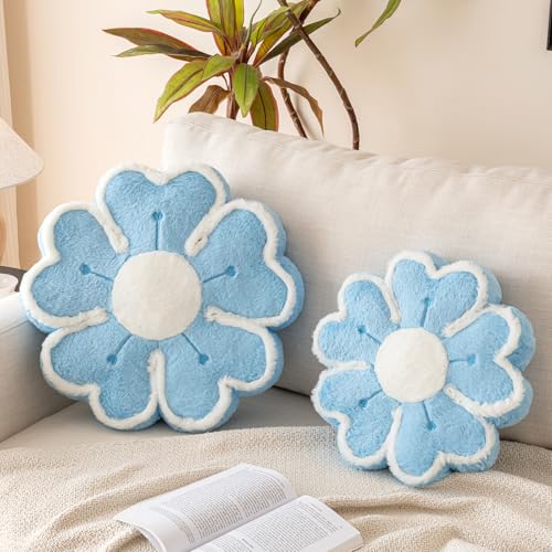 Flower Shaped Decorative Throw Pillow Cushion for Bed Couch, Cute Flower Plush Throw Pillows Home Decor Floor Pillow Seating Cushions (Blue, 13.7 Inches) - color: Blue, size: 13.7 Inches