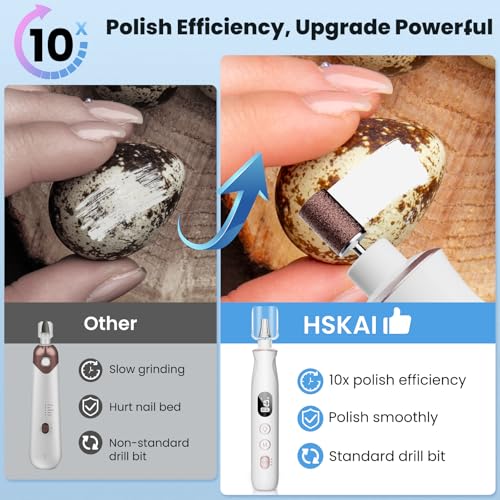 Electric Nail File Drill, Cordless Toe Nail Grinder for Thick Toenails & Callus, 10-Speed 2000mAh Rechargeable Nail Filer, 50Pcs Manicure Pedicure Kit with LED Lamp, Gifts for Men Women - color: Cloud White