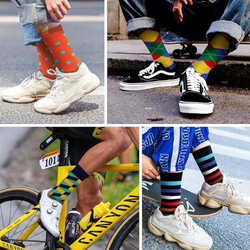 WeciBor Men's Combed Cotton Novelty Crew Socks Size 7-15 - color: Red/Yellow/Blue/Green/Multicolor Geometry-12m, size: 7-12