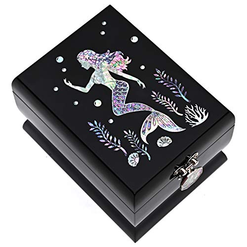 MADDesign Mother of Pearl Jewelry Box Two Levels Removable Ring Tray Mermaid (Black)