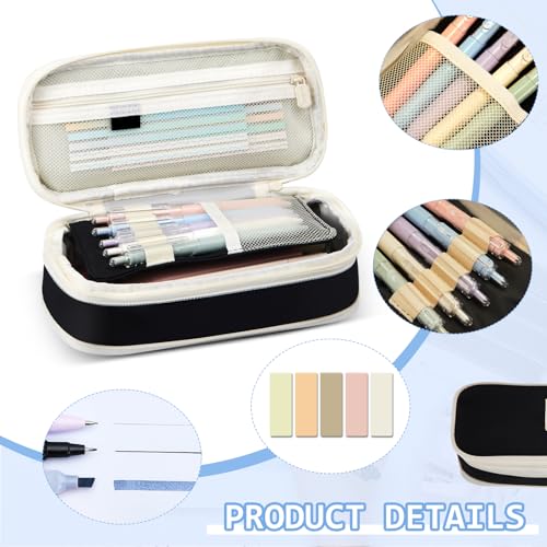 Sinload 60 Pcs Aesthetic Book Annotation Kit School Supplies Cute Pencil Case Mini Stapler Set 12 Highlighter 5 Gel Pen 6 Pencil 5 Magnetic Bookmark 1220 Sticky Note Student Stationary(Black) - color: Black