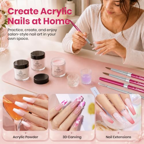 Beetles Acrylic Nail Brush Set, 3Pcs Size 6/10/14 for Acrylic Powder - color: B-Red-3