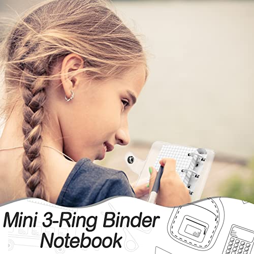 2 Sets Mini Transparent 3 Ring Binder Covers with Mini Binder Inner Paper Pockets Clear Soft PVC Notebook Closure Loose Leaf Folder Round Ring Cover Protector with Snap Button(White, Black)