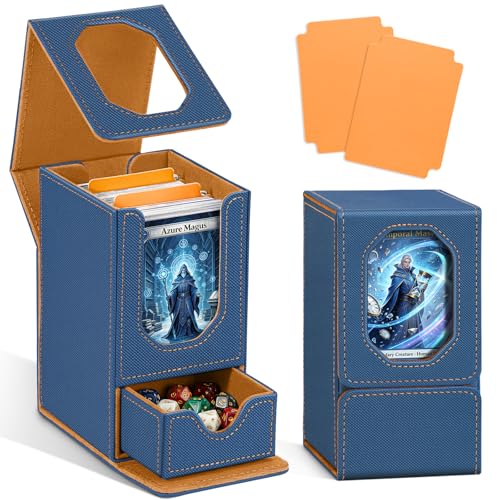 Card Deck Box for MTG Commander, Fits 100+ Double-Sleeved Cards Card Case - color: Gray Blue and Brown