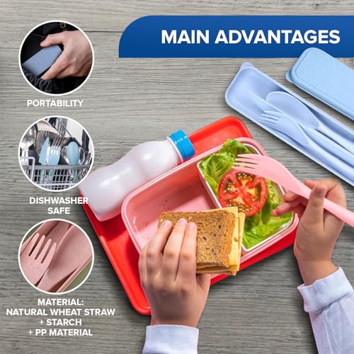 Wheat Straw Utensils Set with Case, 4 Adult Travel Silverware Sets
