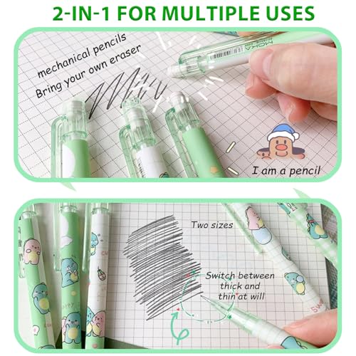 Cute Green Dinosaurs School Supplies,Kawaii Stationery Birthday Gifts,Includes Dinosaurs Erasable Gel Pens,Dinosaurs Mechanical Pencils,Lead Refills,Erasers,for Office School Supplies Women Men - style: dinosaurs
