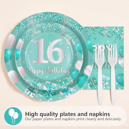 96Pcs Teal Sweet 16th Birthday Party Decorations, Serves 24 - style: Peacock Blue 16th Birthday