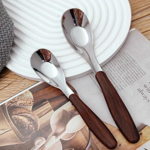 Ouliget Square Head Spoons, Korean style Square Sugar Spoon,Thick Heavy Stainless Steel Soup Spoons Table Spoons Dinner Spoons with Wooden Handle,7.1 Inch,Set of 4 - size: 7.1 inches, Set of 4, Square Head