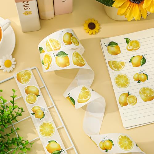 FYSUIMU 1000 Pcs Lemon Stickers Roll Summer Yellow Fruit Self Adhesive Decorative Decal Labels for Scrapbook Envelope Seals Water Bottle Laptop Decor Party Favor