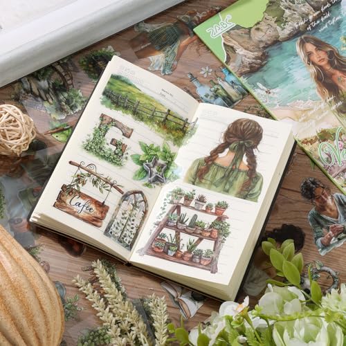 PET 20 Sheets 180 Pre-Cut Spring Journal Sticker Book for Scrapbooking People Landscape Stickers Transparent Sticker for journaling - color: Spring