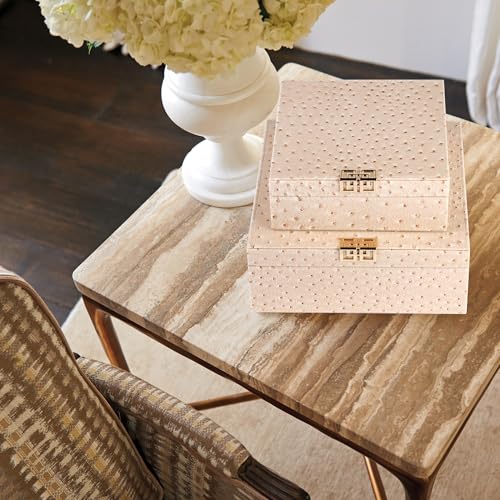 HofferRuffer Square Decorative Boxes, Set of 2 Nesting Storage Memory Keepsake Boxes with Lids, Stylish PU Leather Trinket Jewelry Organizer Box for Home Decor and Storage (CreamWhite Ostrich) - color: CreamWhite Ostrich