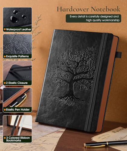 PAIBAS Lined Journal Notebook with 300 Page Numbered Pages, Vintage Leather - color: Black, size: A5 (5.8in x 8.3in)